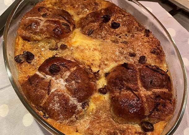 Hot Cross Bun Bread and Butter Pudding