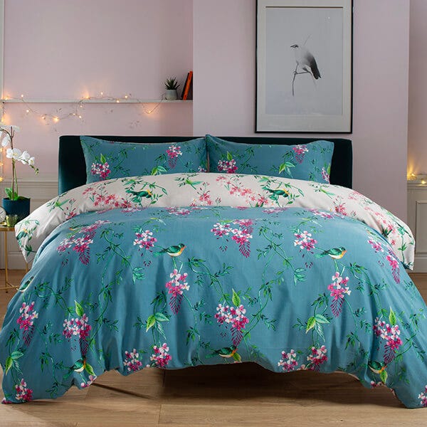 Photos - Bed Linen Deyongs Bird Garden Double Duvet Set Teal 11011202