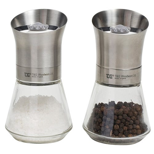 T&G CrushGrind Tip Top Stainless Steel Top Pepper & Salt Mill Set - Picture 1 of 1