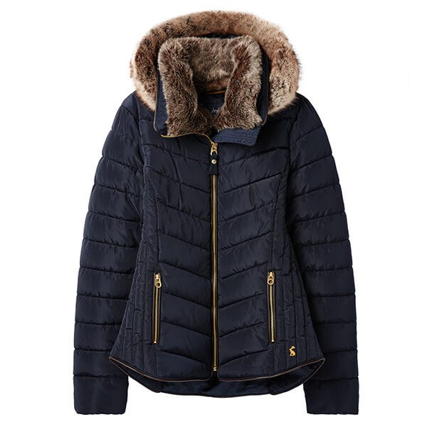 Joules navy jacket with fur collar hotsell