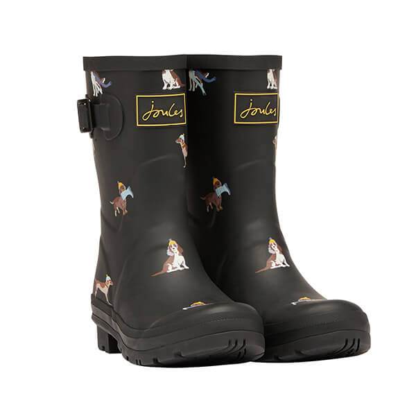 Joules Black Dogs Mid Height Molly Printed Wellies Size 8 Harts of Stur