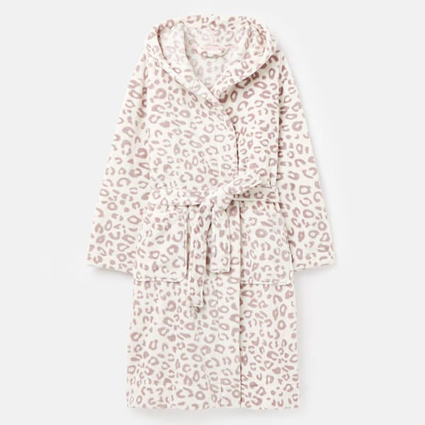 Joules Cream Grey Leopard Rita Fluffy Dressing Gown Size L XL Harts of Stur