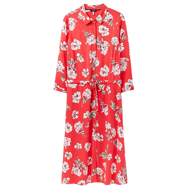 Joules Red Floral Winslet Long Sleeve Shirt Dress Size 16 Harts of Stur