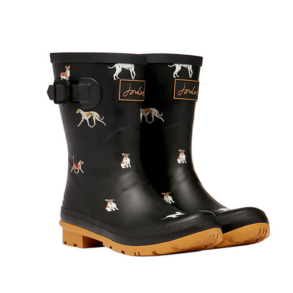 Joules Black Dog Molly Mid Height Dog Printed Wellies Harts of Stur