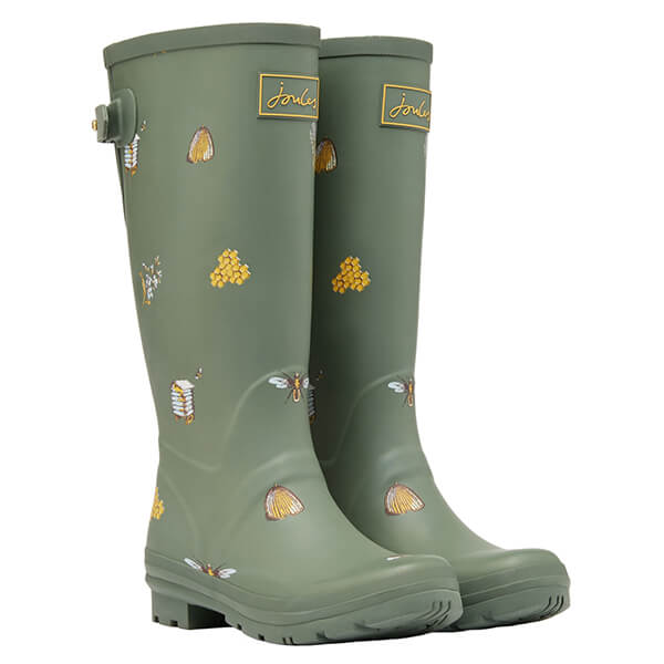 Joules Khaki Bee Printed Wellies With Back Gusset Harts of Stur