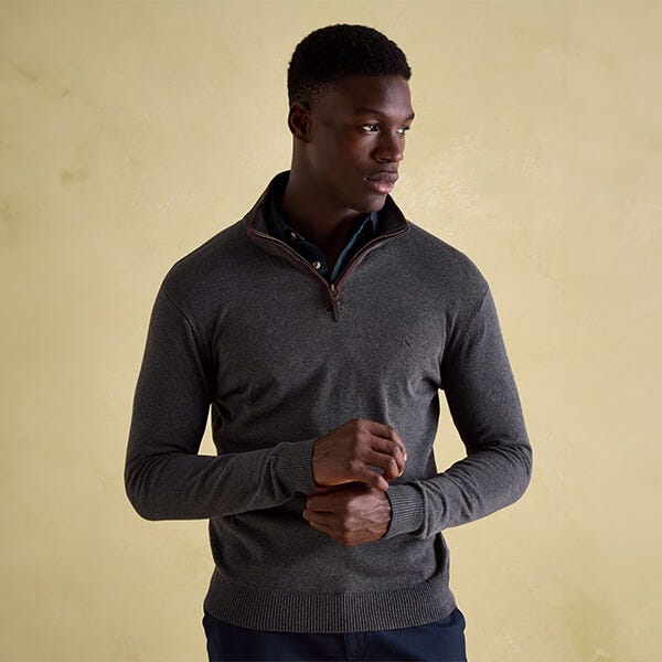 Joules Mens Charcoal Hillside Quarter Zip Knitted Jumper Harts of Stur