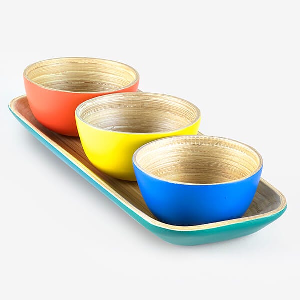 Three-legged chopsticks with bamboo cover, porcelain spoon and bowl offers set