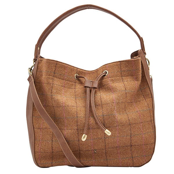 Joules Beau Tan Check Tweed Shoulder Bag