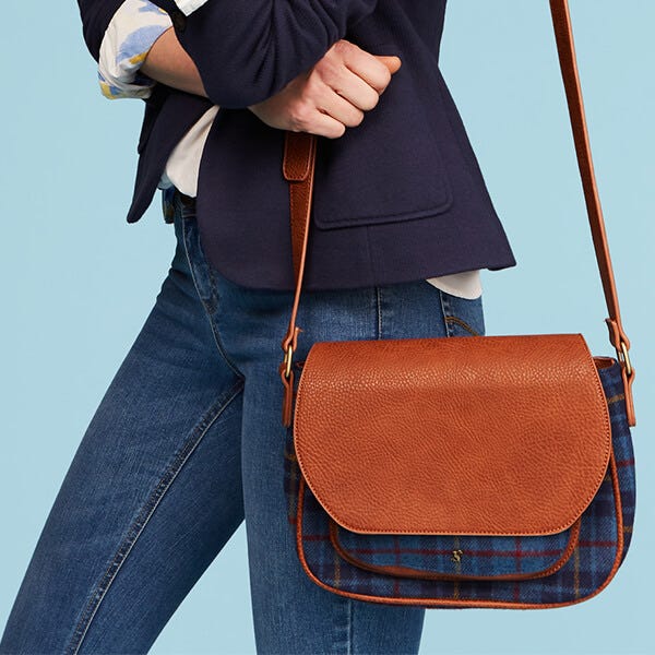 Joules Darby Blue Check Tweed Saddle Bag