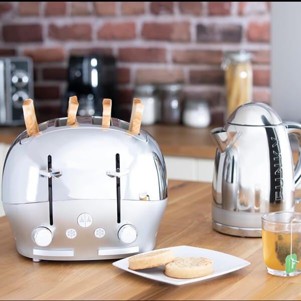 The Funky Appliance Company 1.7 Litre Kettle and 4 Slice Toaster Set Chrome FK01FT01CHROME Harts of Stur