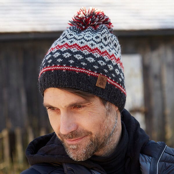 Pachamama Mens Nordic Bobble Beanie Red Harts of Stur