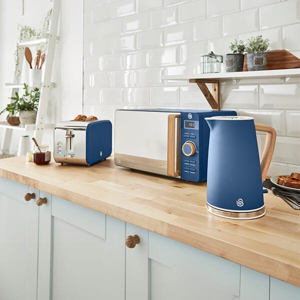 Swan Nordic Blue 1.7L Kettle 2 Slice Toaster 20L Digital Microwave Set SWNORK2TMBLU Harts of Stur