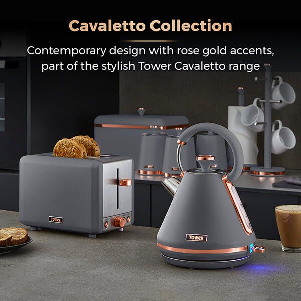 Tower Cavaletto Pyramid Kettle and 2 Slice Toaster Set Grey T1004420036RGG Harts of Stur