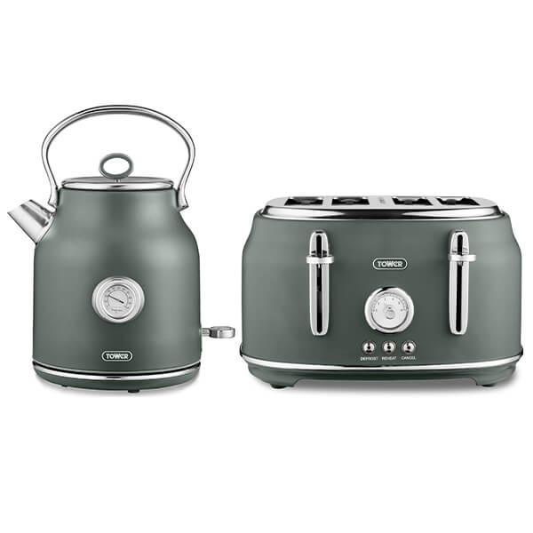 Tower Renaissance Kettle 4 Slice Toaster Set Forest Green T1006320065FOR Harts of Stur