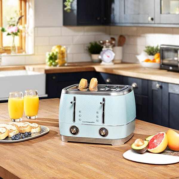 Beko Duck Egg Blue Chrome Cosmopolis Dome Kettle 4 Slice Toaster Set