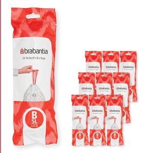 Brabantia Bin Liners, 15-20 L-Size D, 20 Bags, Litre, White, Size: Large