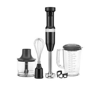 KitchenAid Cordless Variable Speed Black Matte Hand Blender with Chopper and Whisk Attachment