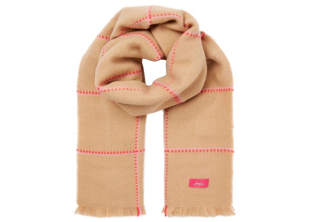 Joules Camel Pink Check Stamford Checked Scarf