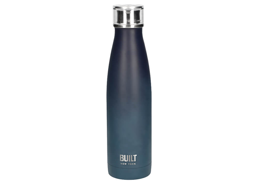 Built 500ml Double Walled Stainless Steel Water Bottle Black & Blue Ombre