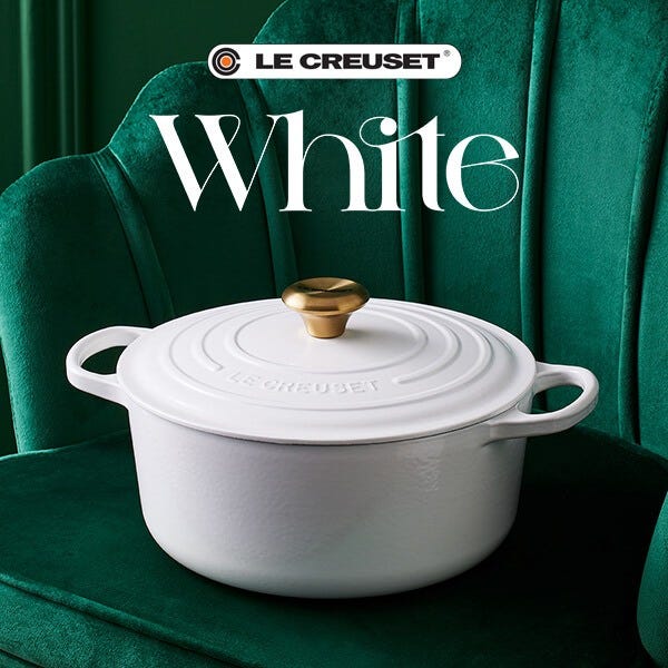 White outlet heart dutch oven with gold handles